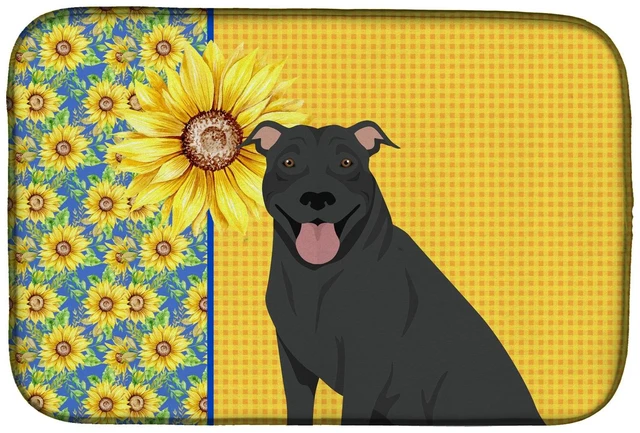 Main image of NEW Summer Sunflowers Black Pit Bull Terrier Dish Drying Mat Absorbent Dish Drying Mat Pad for Kitchen Counter Dish Drainer Mat
