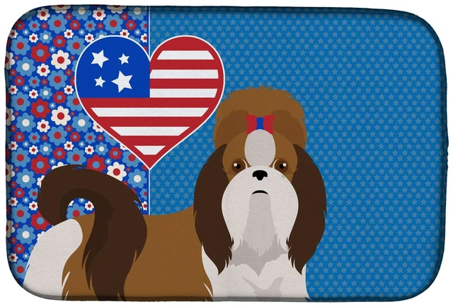 Main image of Red and White Shih Tzu USA American Dish Drying Mat Absorbent Dish Drying Mat Pad for Kitchen Counter Dish Drainer Mat for Count