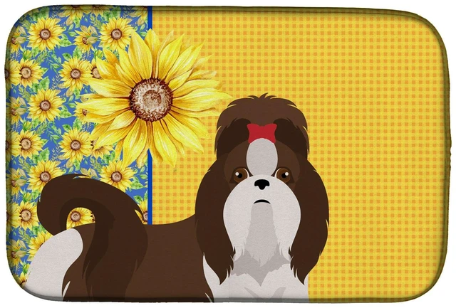 Main image of Summer Sunflowers Liver and White Shih Tzu Dish Drying Mat Absorbent Dish Drying Mat Pad for Kitchen Counter Dish Drainer Mat fo