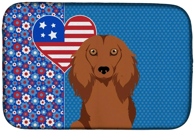 Main image of Longhair Red Dachshund USA American Dish Drying Mat Absorbent Dish Drying Mat Pad for Kitchen Counter Dish Drainer Mat for Count