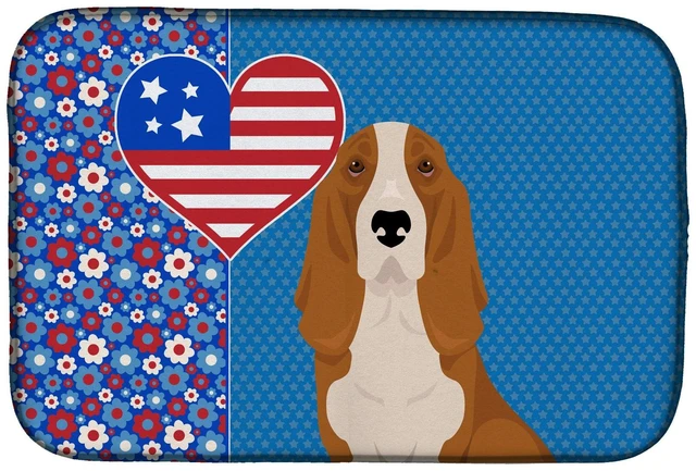 Main image of Red and White Tricolor Basset Hound USA American Dish Drying Mat Absorbent Dish Drying Mat Pad for Kitchen Counter Dish Drainer