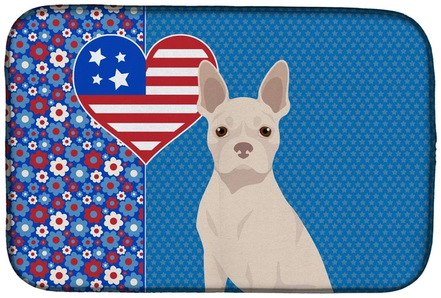 Main image of White Boston Terrier USA American Dish Drying Mat Absorbent Dish Drying Mat Pad for Kitchen Counter Dish Drainer Mat for Counter