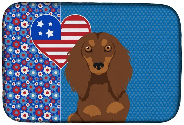 Main image of Longhair Chocolate and Tan Dachshund USA American Dish Drying Mat Absorbent Dish Drying Mat Pad for Kitchen Counter Dish Drainer