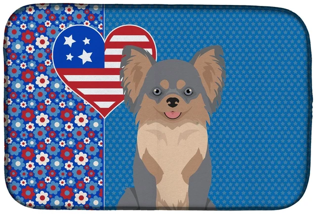 Main image of Longhaired Blue and Tan Chihuahua USA American Dish Drying Mat Absorbent Dish Drying Mat Pad for Kitchen Counter Dish Drainer Ma