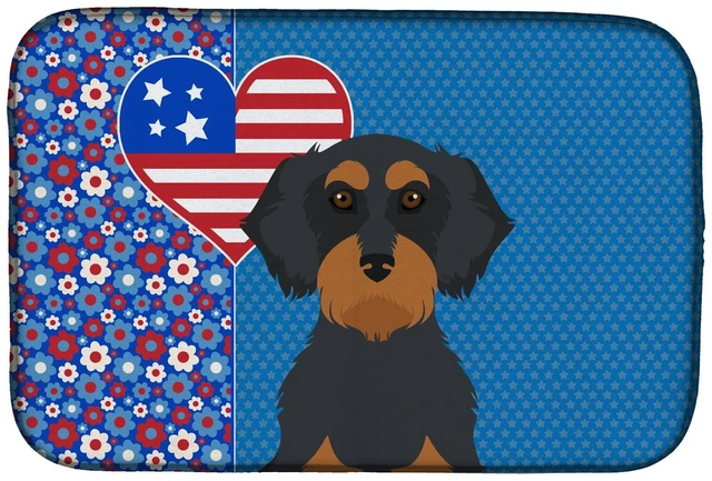 Main image of Wirehair Black and Tan Dachshund USA American Dish Drying Mat Absorbent Dish Drying Mat Pad for Kitchen Counter Dish Drainer Mat