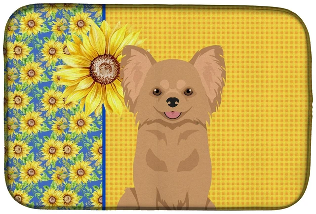 Main image of Summer Sunflowers Longhaired Gold Chihuahua Dish Drying Mat Absorbent Dish Drying Mat Pad for Kitchen Counter Dish Drainer Mat f