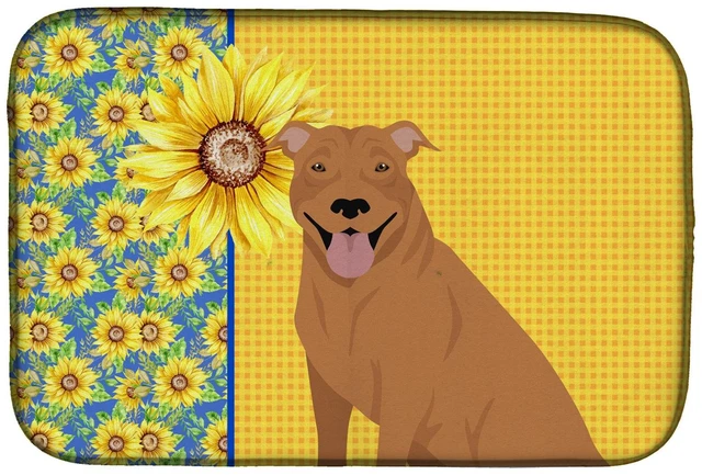 Main image of NEW Summer Sunflowers Red Pit Bull Terrier Dish Drying Mat Absorbent Dish Drying Mat Pad for Kitchen Counter Dish Drainer Mat fo