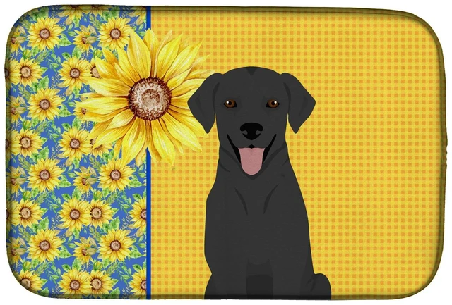 Main image of Summer Sunflowers Black Labrador Retriever Dish Drying Mat Absorbent Dish Drying Mat Pad for Kitchen Counter Dish Drainer Mat fo