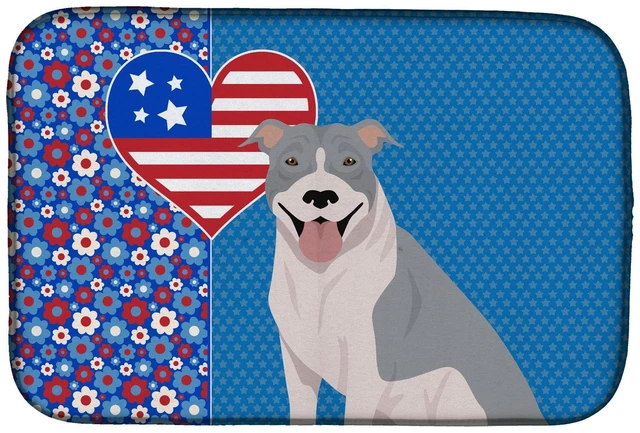 Main image of NEW Blue and White Pit Bull Terrier USA American Dish Drying Mat Absorbent Dish Drying Mat Pad for Kitchen Counter Dish Drainer