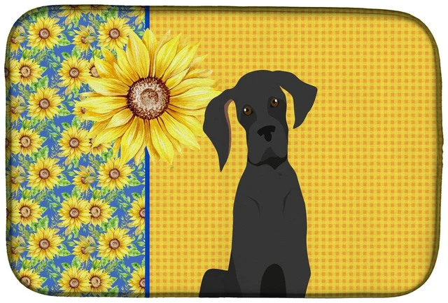 Main image of Summer Sunflowers Black Great Dane Dish Drying Mat Absorbent Dish Drying Mat Pad for Kitchen Counter Dish Drainer Mat for Counte