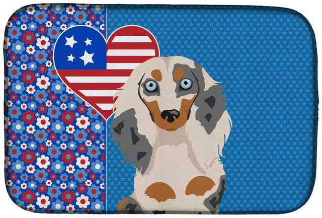 Main image of Longhair Cream Dapple Dachshund USA American Dish Drying Mat Absorbent Dish Drying Mat Pad for Kitchen Counter Dish Drainer Mat