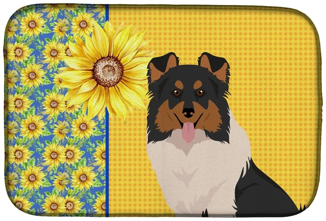 Main image of Summer Sunflowers Tricolor Sheltie Dish Drying Mat Absorbent Dish Drying Mat Pad for Kitchen Counter Dish Drainer Mat for Counte