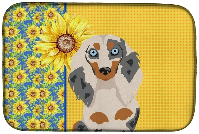 Main image of Summer Sunflowers Longhair Cream Dapple Dachshund Dish Drying Mat Absorbent Dish Drying Mat Pad for Kitchen Counter Dish Drainer