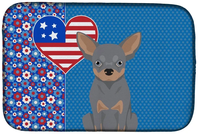Main image of Blue and Tan Chihuahua USA American Dish Drying Mat Absorbent Dish Drying Mat Pad for Kitchen Counter Dish Drainer Mat for Count