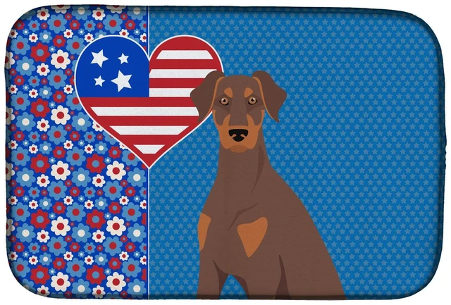 Main image of Natural Ear Red and Tan Doberman Pinscher USA American Dish Drying Mat Absorbent Dish Drying Mat Pad for Kitchen Counter Dish Dr