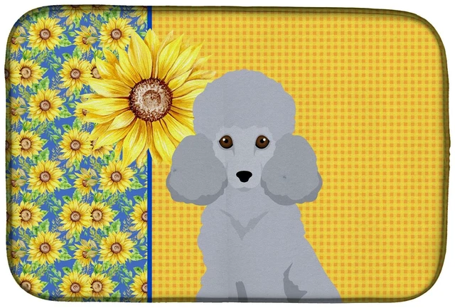Main image of Summer Sunflowers Toy Silver Poodle Dish Drying Mat Absorbent Dish Drying Mat Pad for Kitchen Counter Dish Drainer Mat for Count