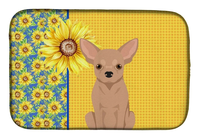 Main image of Summer Sunflowers Cream Chihuahua Dish Drying Mat Absorbent Dish Drying Mat Pad for Kitchen Counter Dish Drainer Mat for Counter