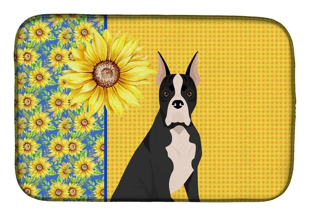Main image of Summer Sunflowers Black Boxer Dish Drying Mat Absorbent Dish Drying Mat Pad for Kitchen Counter Dish Drainer Mat for Countertop,