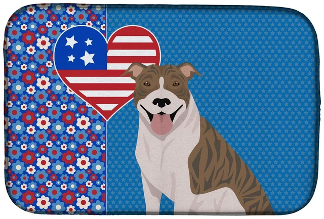 Main image of NEW Fawn Brindle Pit Bull Terrier USA American Dish Drying Mat Absorbent Dish Drying Mat Pad for Kitchen Counter Dish Drainer Ma