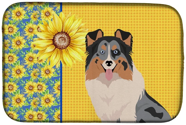 Main image of Summer Sunflowers Blue Merle Sheltie Dish Drying Mat Absorbent Dish Drying Mat Pad for Kitchen Counter Dish Drainer Mat for Coun