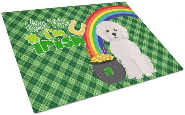 Main image of Bichon Frise St. Patrick's Day Glass Cutting Board Decorative Tempered Glass Kitchen Cutting and Serving Board Large Size Choppi