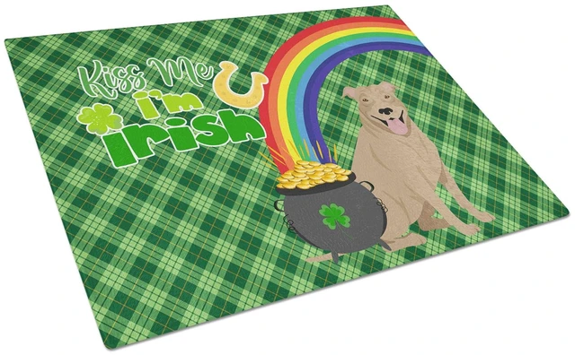 Main image of Fawn Pit Bull Terrier St. Patrick's Day Glass Cutting Board Decorative Tempered Glass Kitchen Cutting and Serving Board Large Si
