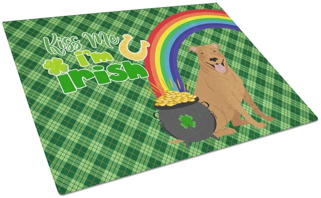 Main image of Red Pit Bull Terrier St. Patrick's Day Glass Cutting Board Decorative Tempered Glass Kitchen Cutting and Serving Board Large Siz