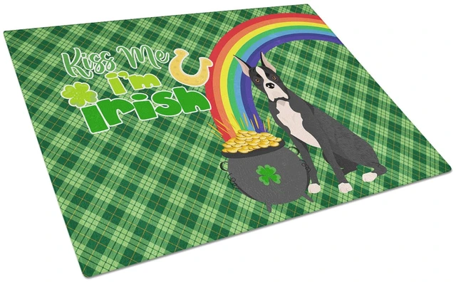 Main image of Black Boxer St. Patrick's Day Glass Cutting Board Decorative Tempered Glass Kitchen Cutting and Serving Board Large Size Choppin