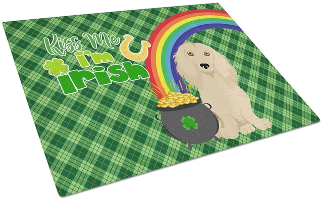 Main image of Longhair Cream Dachshund St. Patrick's Day Glass Cutting Board Decorative Tempered Glass Kitchen Cutting and Serving Board Large