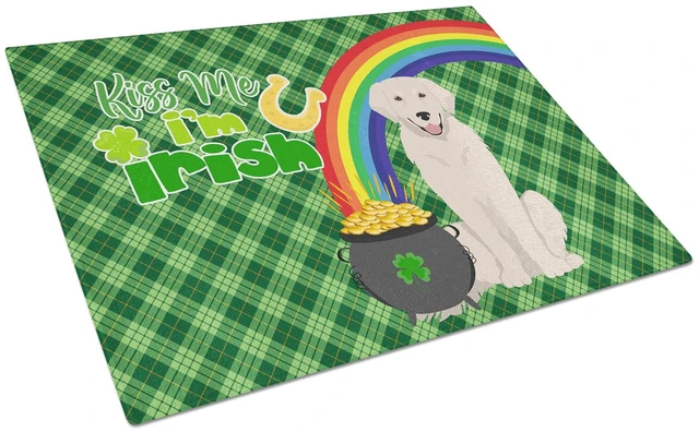 Main image of Cream Golden Retriever St. Patrick's Day Glass Cutting Board Decorative Tempered Glass Kitchen Cutting and Serving Board Large S