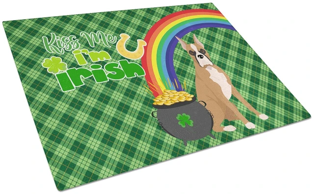 Main image of Fawn Boxer St. Patrick's Day Glass Cutting Board Decorative Tempered Glass Kitchen Cutting and Serving Board Large Size Chopping