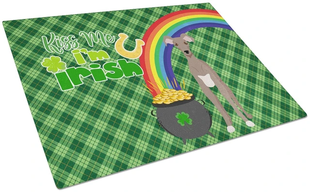 Main image of Fawn Italian Greyhound St. Patrick's Day Glass Cutting Board Decorative Tempered Glass Kitchen Cutting and Serving Board Large S