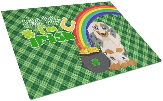 Main image of Longhair Cream Dapple Dachshund St. Patrick's Day Glass Cutting Board Decorative Tempered Glass Kitchen Cutting and Serving Boar
