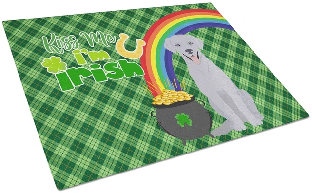 Main image of Silver Labrador Retriever St. Patrick's Day Glass Cutting Board Decorative Tempered Glass Kitchen Cutting and Serving Board Larg