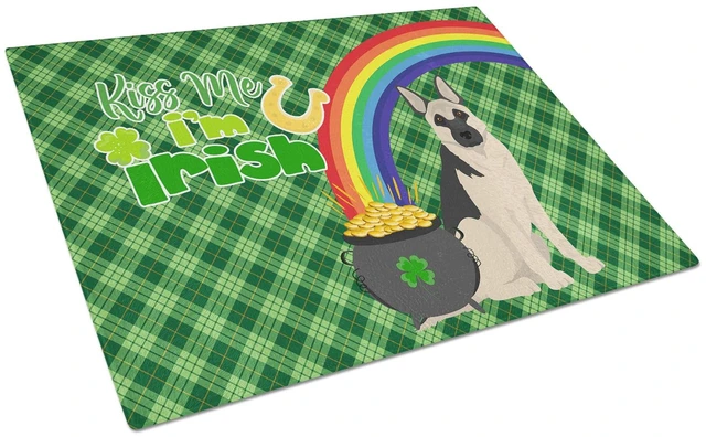 Main image of Black and Silver German Shepherd St. Patrick's Day Glass Cutting Board Decorative Tempered Glass Kitchen Cutting and Serving Boa