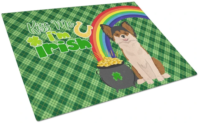 Main image of Longhaired Black and Red Chihuahua St. Patrick's Day Glass Cutting Board Decorative Tempered Glass Kitchen Cutting and Serving B