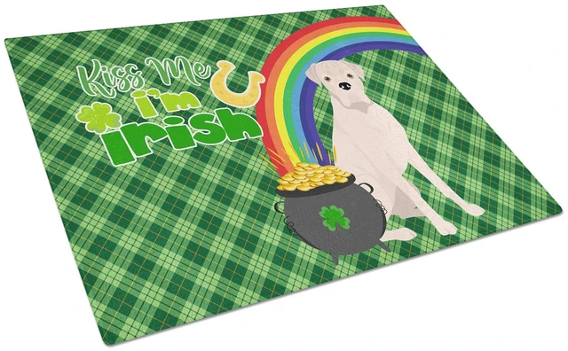 Main image of Natural Eared White Boxer St. Patrick's Day Glass Cutting Board Decorative Tempered Glass Kitchen Cutting and Serving Board Larg