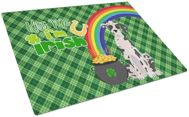 Main image of Harlequin Great Dane St. Patrick's Day Glass Cutting Board Decorative Tempered Glass Kitchen Cutting and Serving Board Large Siz