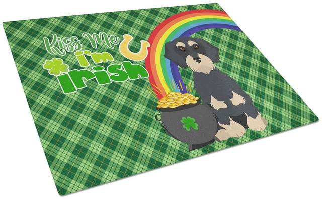 Main image of Wirehair Black and Cream Dachshund St. Patrick's Day Glass Cutting Board Decorative Tempered Glass Kitchen Cutting and Serving B