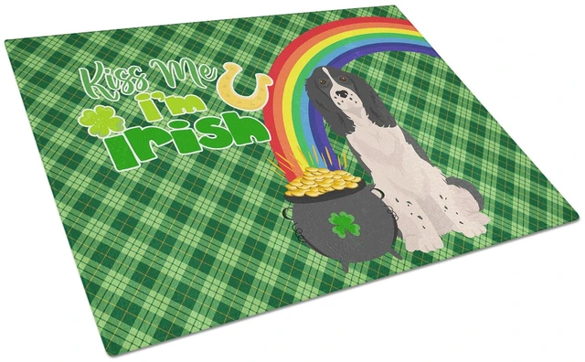 Main image of Black English Springer Spaniel St. Patrick's Day Glass Cutting Board Decorative Tempered Glass Kitchen Cutting and Serving Board