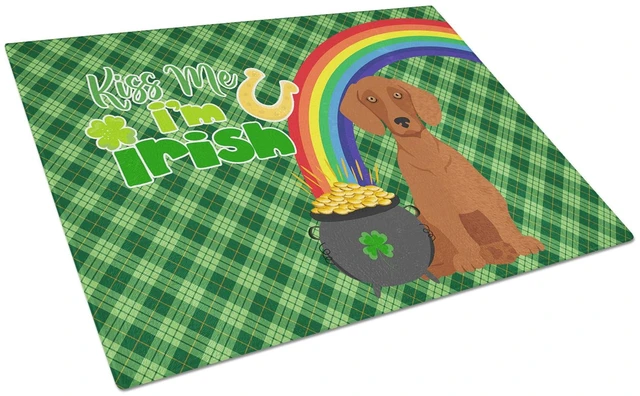 Main image of Red Dachshund St. Patrick's Day Glass Cutting Board Decorative Tempered Glass Kitchen Cutting and Serving Board Large Size Chopp