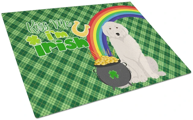 Main image of Great Pyrenees St. Patrick's Day Glass Cutting Board Decorative Tempered Glass Kitchen Cutting and Serving Board Large Size Chop