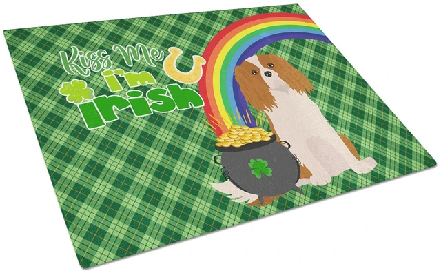 Main image of Blenheim Cavalier Spaniel St. Patrick's Day Glass Cutting Board Decorative Tempered Glass Kitchen Cutting and Serving Board Larg