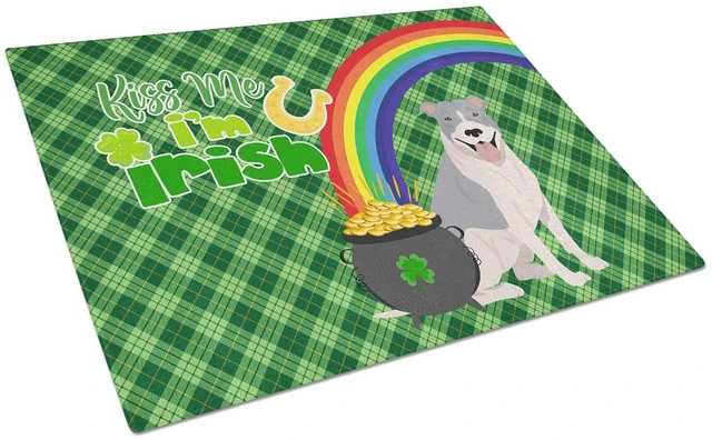 Main image of Blue and White Pit Bull Terrier St. Patrick's Day Glass Cutting Board Decorative Tempered Glass Kitchen Cutting and Serving Boar