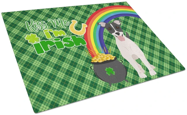 Main image of Black White Smooth Jack Russell Terrier St. Patrick's Day Glass Cutting Board Decorative Tempered Glass Kitchen Cutting and Serv