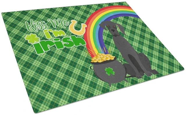 Main image of Black Great Dane St. Patrick's Day Glass Cutting Board Decorative Tempered Glass Kitchen Cutting and Serving Board Large Size Ch