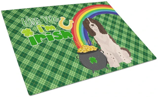 Main image of Liver English Springer Spaniel St. Patrick's Day Glass Cutting Board Decorative Tempered Glass Kitchen Cutting and Serving Board