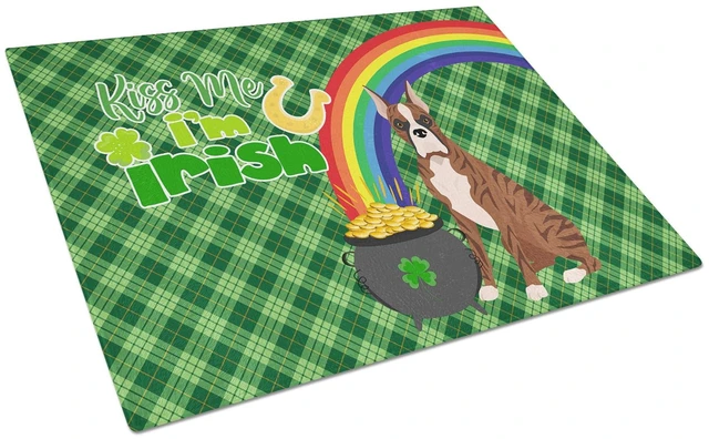 Main image of Red Brindle Boxer St. Patrick's Day Glass Cutting Board Decorative Tempered Glass Kitchen Cutting and Serving Board Large Size C