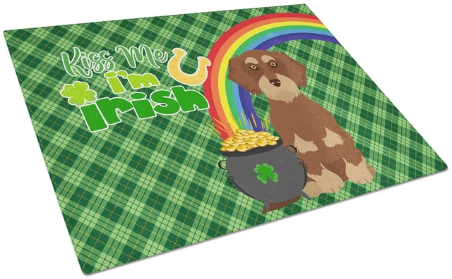 Main image of Wirehair Red and Tan Dachshund St. Patrick's Day Glass Cutting Board Decorative Tempered Glass Kitchen Cutting and Serving Board