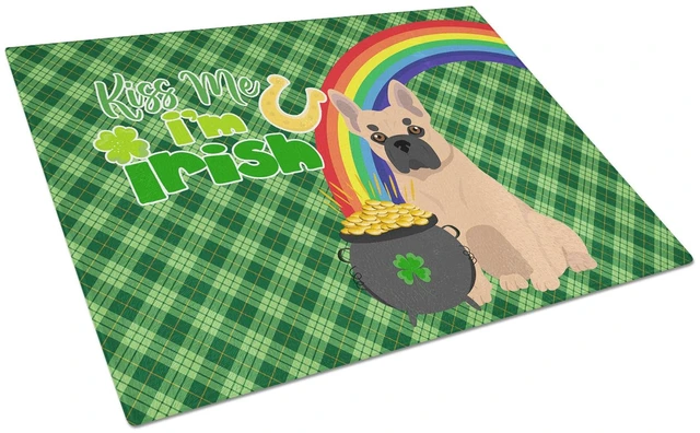 Main image of Fawn French Bulldog St. Patrick's Day Glass Cutting Board Decorative Tempered Glass Kitchen Cutting and Serving Board Large Size
